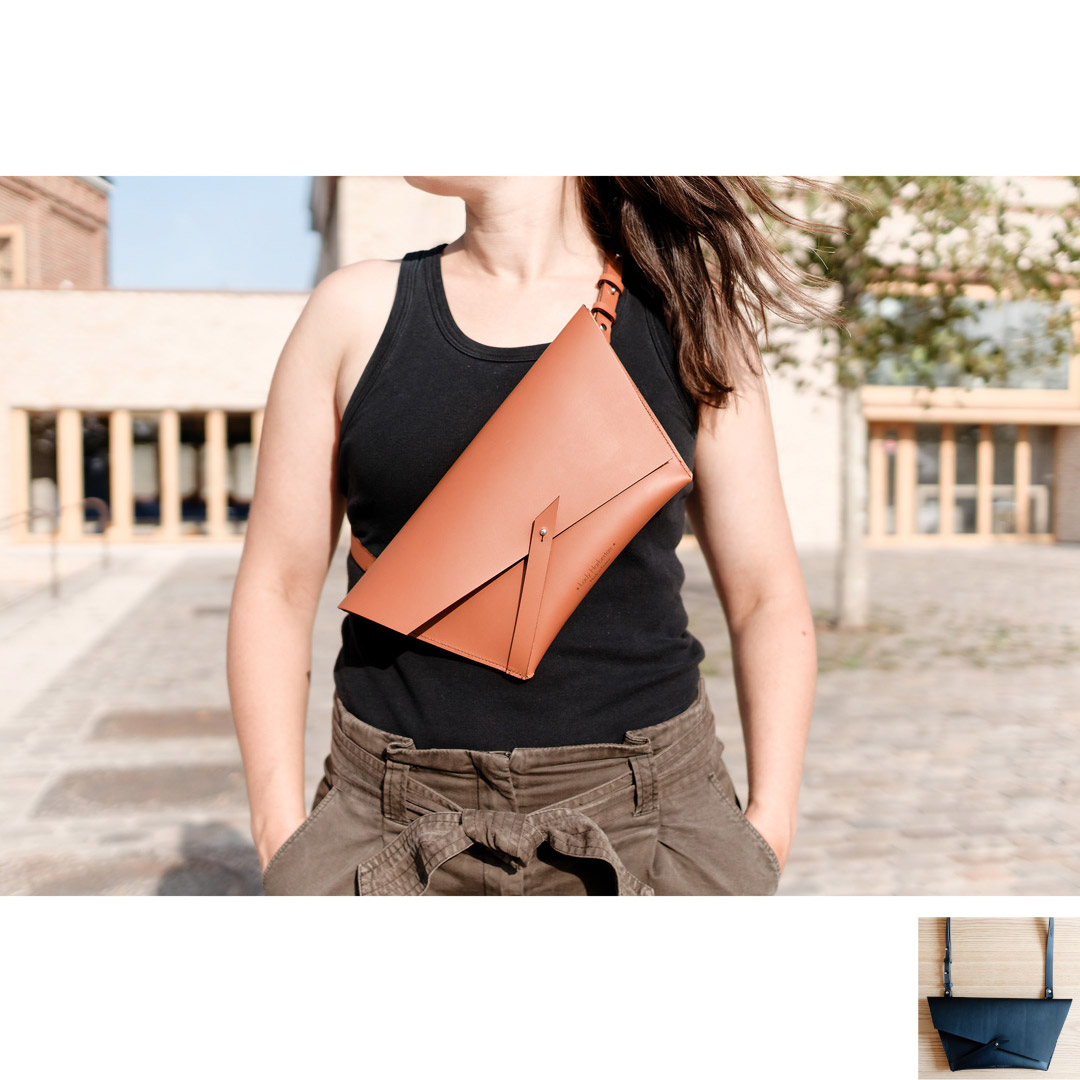 Petite pochette en cuir camel Lady Harberton
